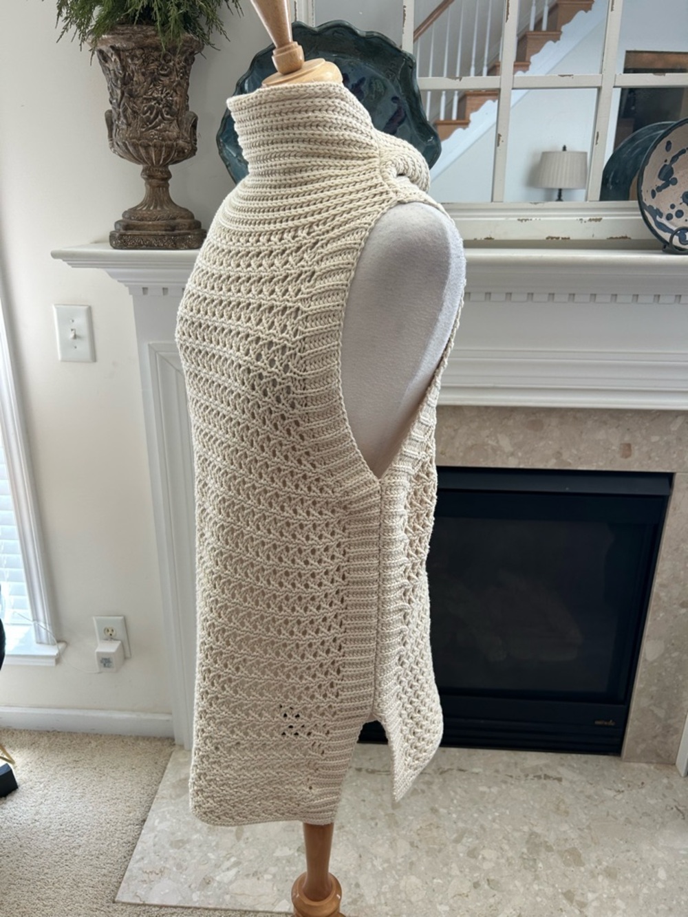 Free People Cream Crochet Sleeveless Turtleneck Sweater - Picture 5 of 8
